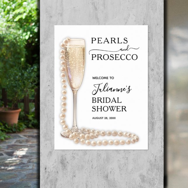 Póster Bienvenidos a la ducha de perlas y prosecco (Pearls and Prosecco bridal shower Welcome poster, INSTANT DOWNLOAD and/or PRINTED)