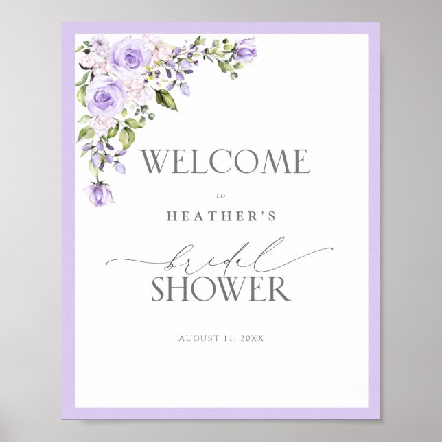 Póster Bienvenidos a la elegante ducha floral Lilac Laven (Frente)