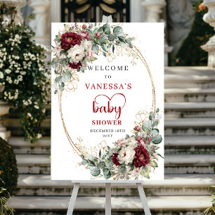 Póster Bienvenidos a la Fiesta de Bebé Marsala Floral Euc