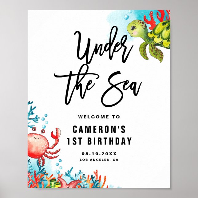 Póster Bienvenidos a la fiesta de cumpleaños bajo el mar (Frente)