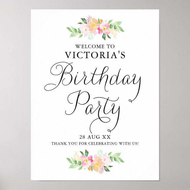 Póster Bienvenidos a la fiesta de cumpleaños de Dainty Wa (Frente)