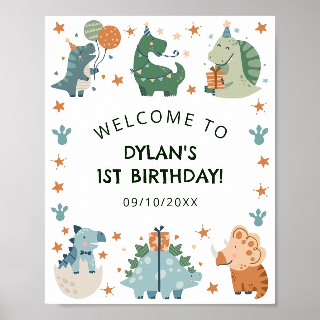 Póster Bienvenidos a la fiesta de cumpleaños de Dinosauri (Frente)