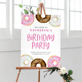 Póster Bienvenidos a la fiesta de cumpleaños de donuts de