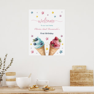 Póster Bienvenidos a la fiesta de cumpleaños de Guay Twin