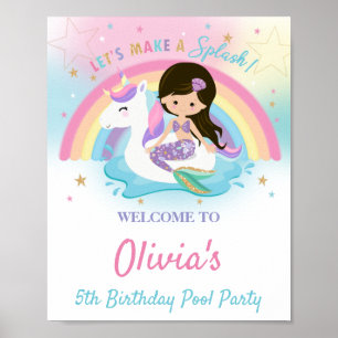 Póster Bienvenidos a la fiesta de cumpleaños de la sirena