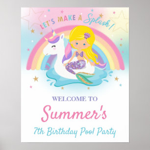 Póster Bienvenidos a la fiesta de cumpleaños de la sirena