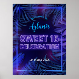 Póster Bienvenidos a la fiesta de cumpleaños de Neon Glow