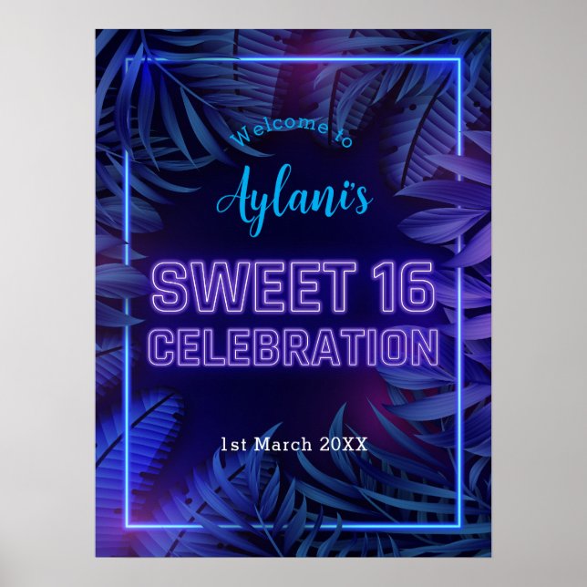 Póster Bienvenidos a la fiesta de cumpleaños de Neon Glow (Frente)