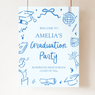 Póster Bienvenidos a la Fiesta de Graduación Dibujada a M