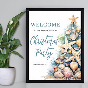 Póster Bienvenidos a la Fiesta de Navidad en la Playa