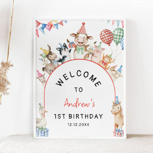 Póster Bienvenidos a la granja de animales Birthday Barny