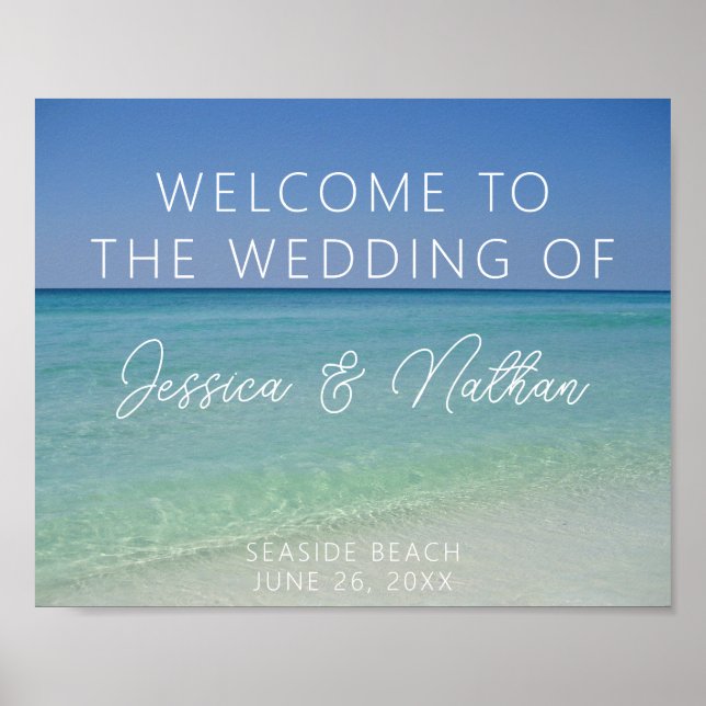 Póster Bienvenidos a la hermosa playa Boda costera (Frente)