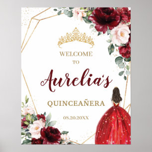 Póster Bienvenidos a la moda Borgoña Rubor Red Floral Qui