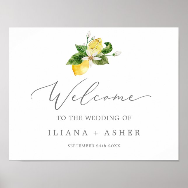 Póster Bienvenidos a la moderna boda en el jardín de limo (Frente)