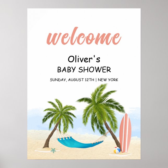 Póster Bienvenidos A La Playa Del Bebé En Baby Shower (Frente)