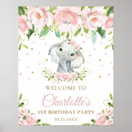 Póster Bienvenidos a la primera cumpleaños de Elephant Ru