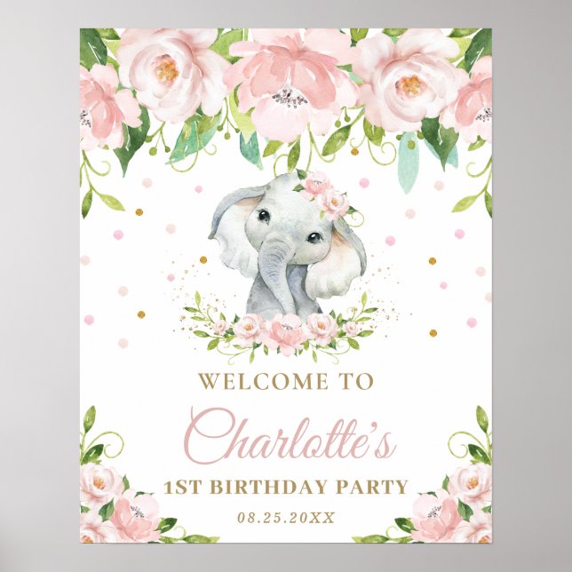 Póster Bienvenidos a la primera cumpleaños de Elephant Ru (Frente)