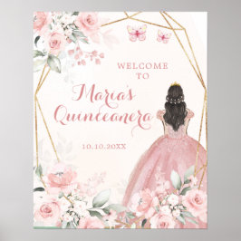 Póster Bienvenidos a la Princesa Floral Rosa Rubor Quince