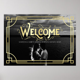Póster Bienvenidos a la recepción Art Deco Wedding Añadir