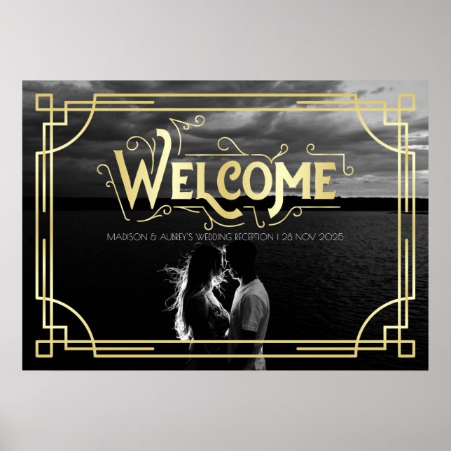 Póster Bienvenidos a la recepción Art Deco Wedding Añadir (Frente)