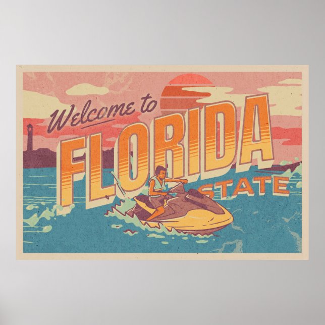 Póster Bienvenidos a la tarjeta postal florida retro vint (Frente)