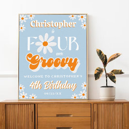Póster Bienvenidos a los 4 cumpleaños de Retro Four Groov