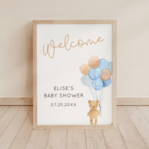 Póster Bienvenidos a los globos azul y blanco