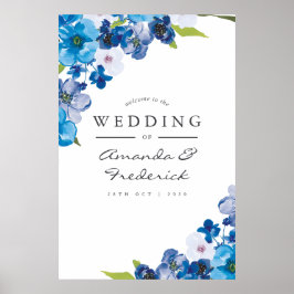 Póster Bienvenidos a los Hues de Boda Floral Azul