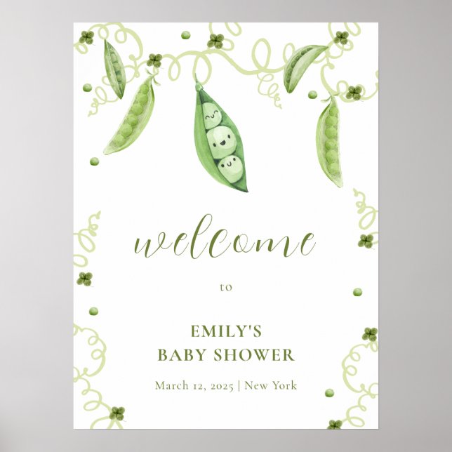 Póster Bienvenidos a Modern Garden Sweet Pea Baby Shower (Frente)