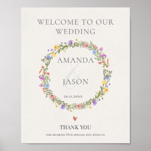 Póster Bienvenidos a nuestra Boda a la flor silvestre
