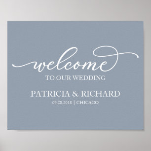 Póster Bienvenidos a nuestra boda Chic Letrero Azul Polvo