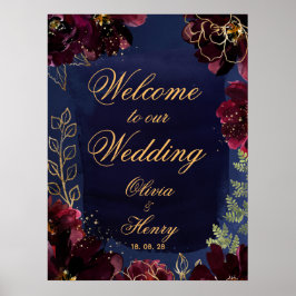 Póster Bienvenidos A Nuestra Boda De Burdeos De Marina De