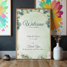 Póster Bienvenidos a Nuestra Boda Floral Verde de Eucalip