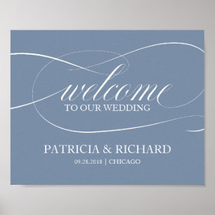 Póster Bienvenidos a Nuestra Boda Letrero Azul Polvorient