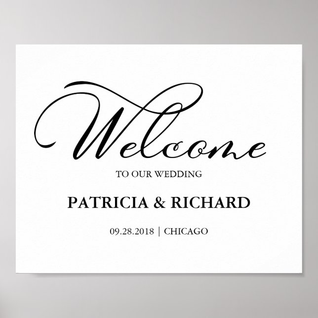 Póster Bienvenidos a Nuestra Boda Letrero de Caligrafía E (Frente)