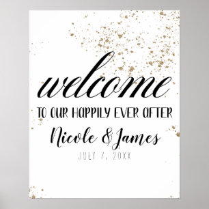 Póster Bienvenidos a Nuestra Boda Letrero Negro y Dorado
