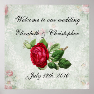 Póster Bienvenidos a nuestra Boda Rosa Roja Vintage