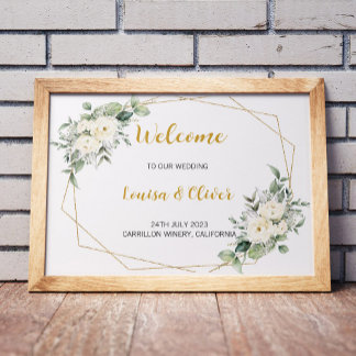 Póster Bienvenidos a nuestra forma de geo boda, floral y