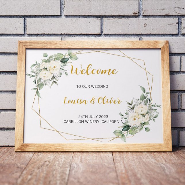 Póster Bienvenidos a nuestra forma de geo boda, floral y  (Subido por el creador)