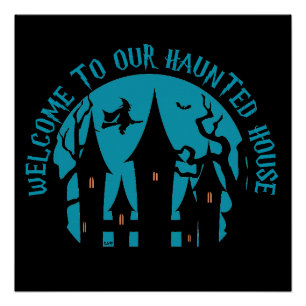 Póster BIENVENIDOS A NUESTRA Halloween divertido CASA DE