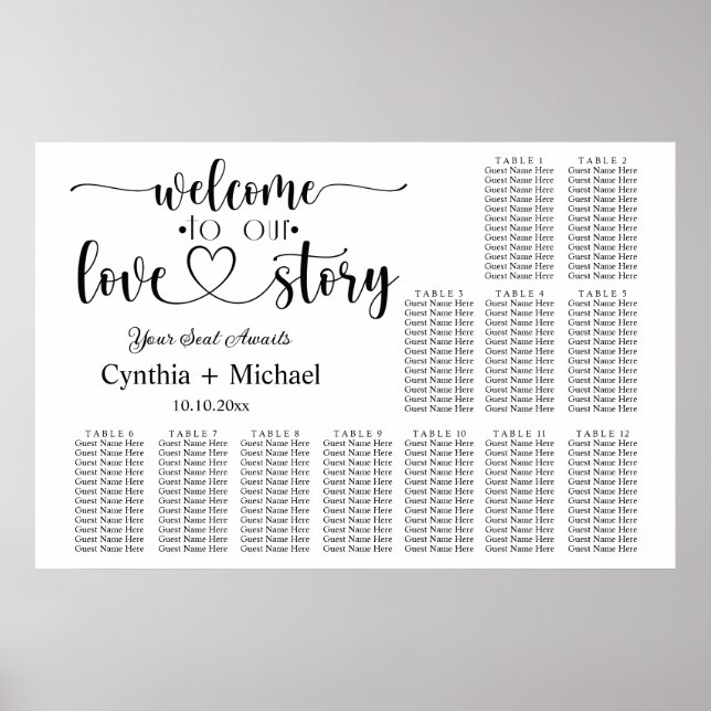 Póster Bienvenidos a nuestra sala de Bodas de la 12 Table (Frente)