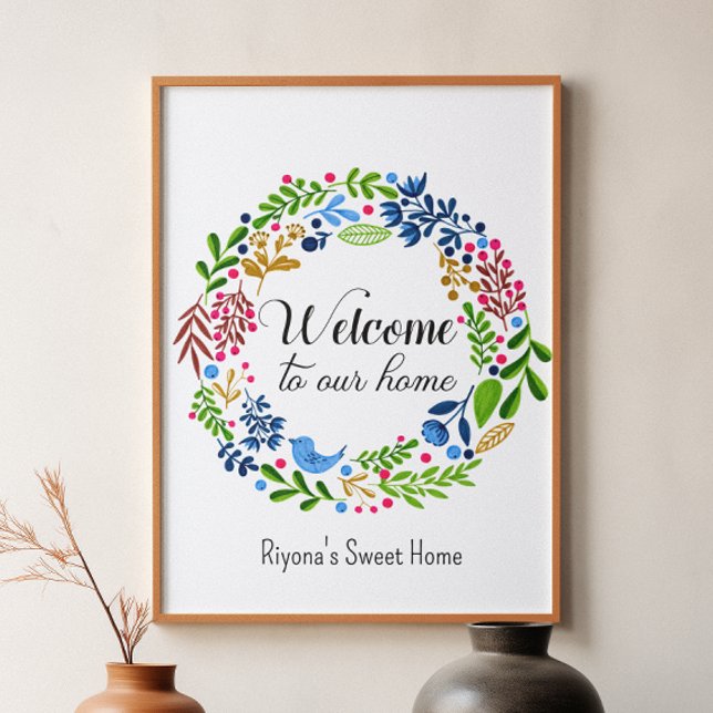 Póster Bienvenidos a nuestra tipografía floral verde en c (Subido por el creador)