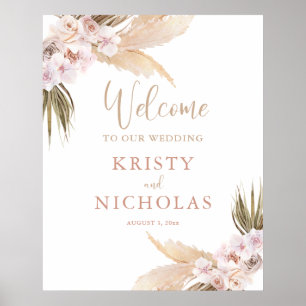 Póster Bienvenidos a nuestro boda boho pampas