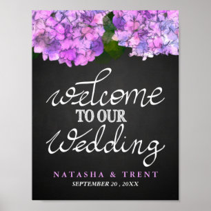 Póster Bienvenidos A Nuestro Boda Chalkboard Hydrangea Fl