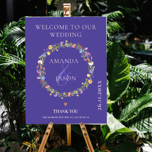 Póster Bienvenidos a nuestro Boda con flores de flores si