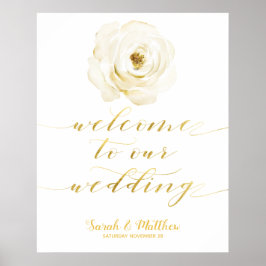 Póster Bienvenidos A Nuestro Boda Con Oro Floral Blanco