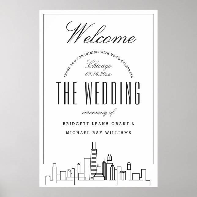 Póster ¡Bienvenidos a Nuestro Boda de Chicago! (Frente)