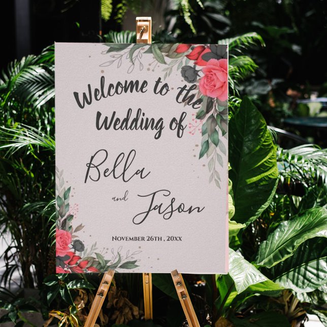 Póster Bienvenidos A Nuestro Boda Naranja Peach Boda Flor (Subido por el creador)