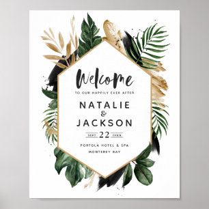 Póster Bienvenidos a nuestro boda tropical