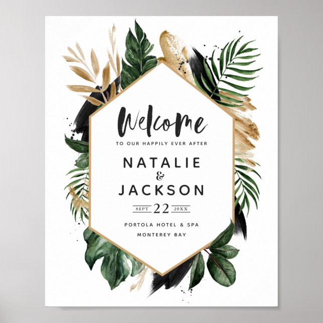 Póster Bienvenidos a nuestro boda tropical (Frente)